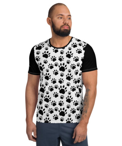 Bear Footprint All over Print with New Hampshire on Sleeve Men’s Athletic T-Shirt